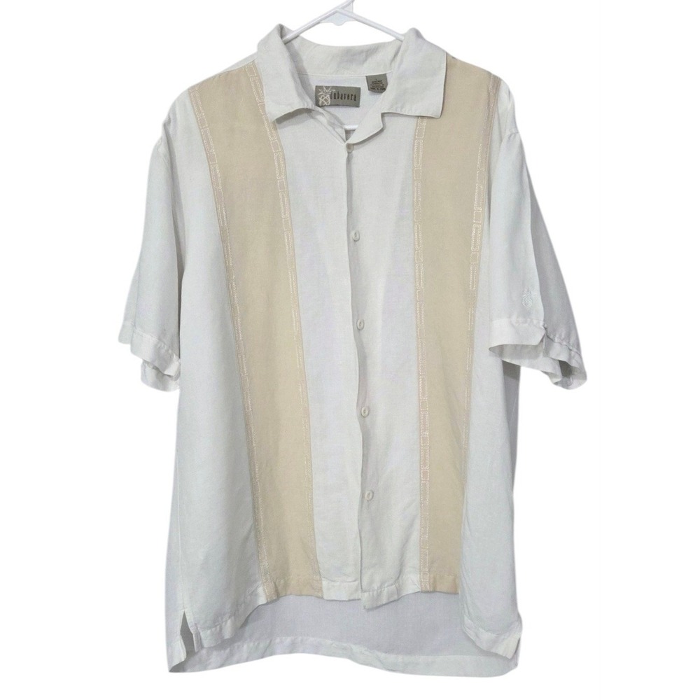 Cubavera Men's Short Sleeve Linen Blend Button Up Shirt‎ Coastal Resort Sz Large